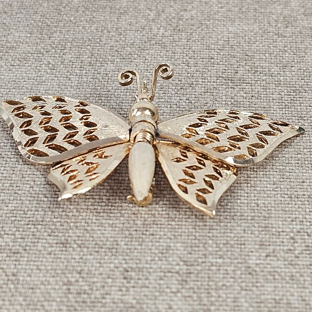VTG MCM Coro articulated goldtone butterfly pin brooch EUC